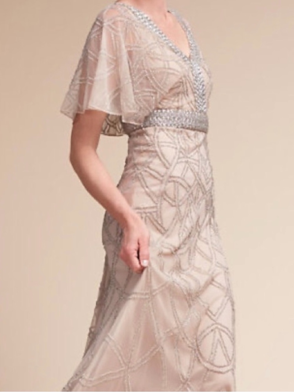 AIDAN MATTOX Blush Beaded Maxi Dress Mother of Bride Cocktail Formal Event Sz 14